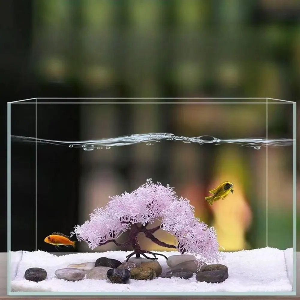 الوردي/الأبيض ساكورا حوض السمك ديكور آمنة سهلة التنظيف Aquascaping شجرة المشهد زخرفة شجرة ندفة الثلج زخرفة لخزان الأسماك