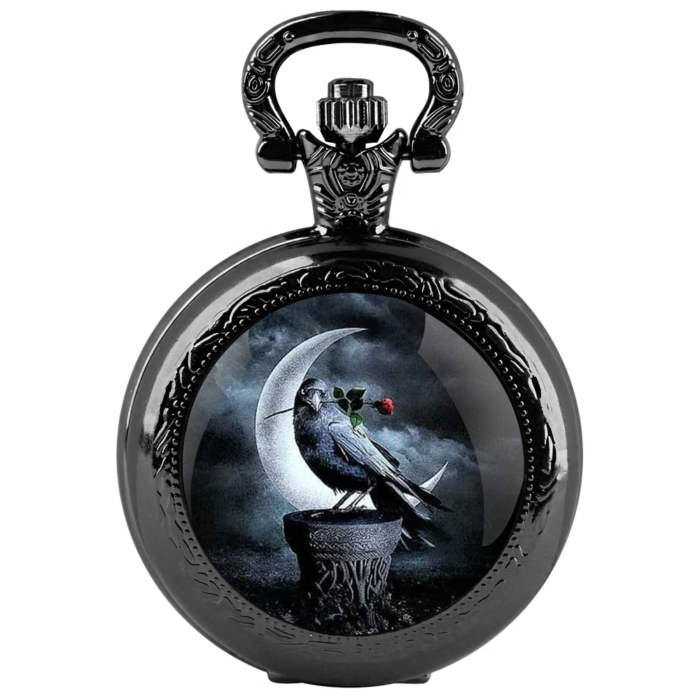 [Eye of the Crow] Glass patch quartz pocket watch - Crow totem, deep charm, classic fashion