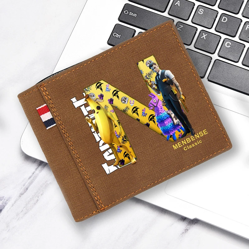 

Letter A-Z Men Short Wallet Game Fornites Kids Foldable Coin Purse Anime Boy Leather Credit Card Holder Multi-Card Bifold Purse