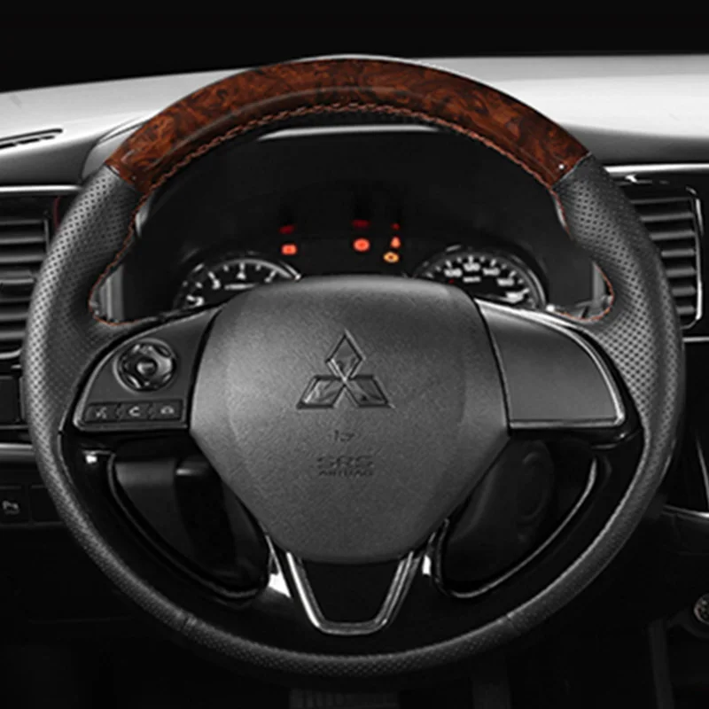 For Mitsubishi ASX Eclipse Cross 2018 Outlander 2016-2019 Hand-Stitched peach wood color genuine Leather Car steering wheel