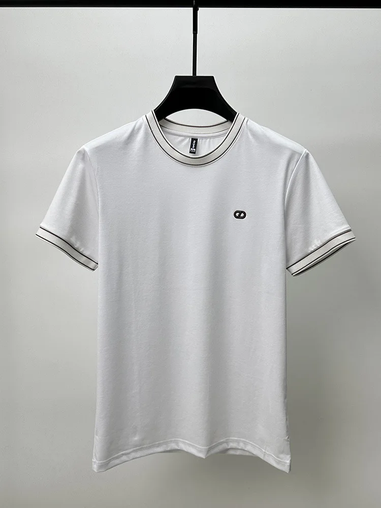 2024 Summer high-quality breathable cotton men\'s short sleeve T-shirt light luxury brand fashion embossed round neck casual top