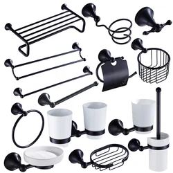 Black Brass Bathroom Accessories Hardware Set Towel Bar Rail Rack Toilet Paper Holder Toilet Brush Shower Soap Dish Holder