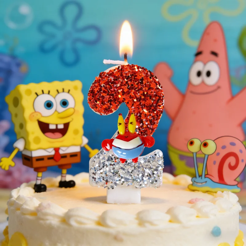 Amine Spongebob Kerze Nummer 0-9 Fußball-Kerze Kuchendekoration Geburtstagsparty für Kinder Babyparty-Zubehör Geschenke