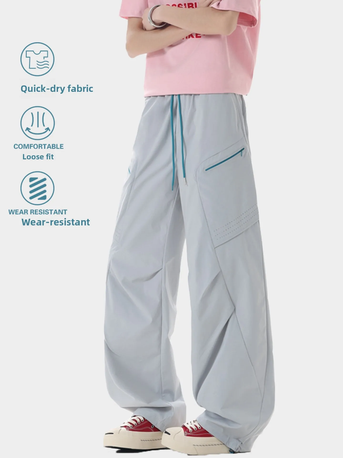 

Outdoor Reflective Zipper Workwear Trousers Quick Dry Summer Cool Feeling Paratrooper Pants Unisex Windproof Water Resistant