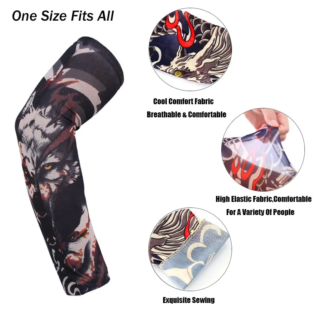 1Pcs New Flower Arm Tattoo Sleeves Seamless Outdoor Riding Sunscreen Arm Sleeves Sun Uv Protection Arm Warmers For Men Women