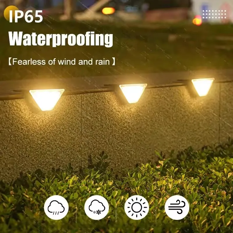 Outdoor Solar Step Lights Warm White Triangle IP67 Waterproof Auto on Decoration Deck Lights for Patio Yard Driveway Porch Light