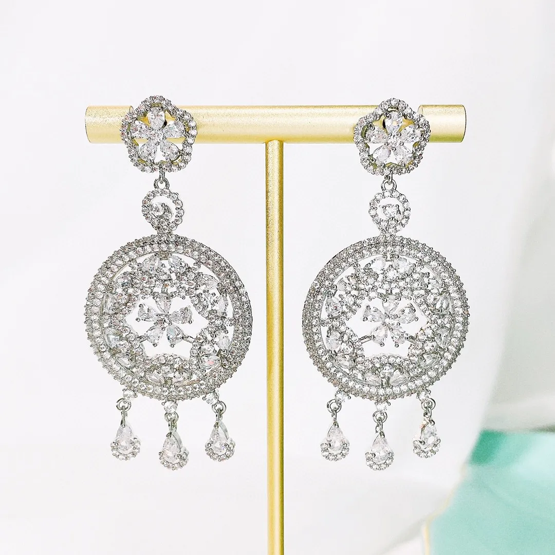Multi-color Reson Stone Round Drop Earrings Crystal Loop Pendant Dangle Earrings for Women Party Jewelry New