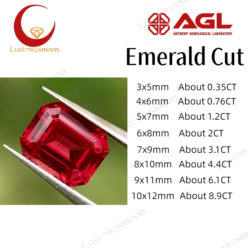 

Emerald Shaped AGL Certified for Lab-Grown Ruby Pigeon Blood Red Color Emeralds Cut Loose Gems AGL Certificate Beads for Jewelry