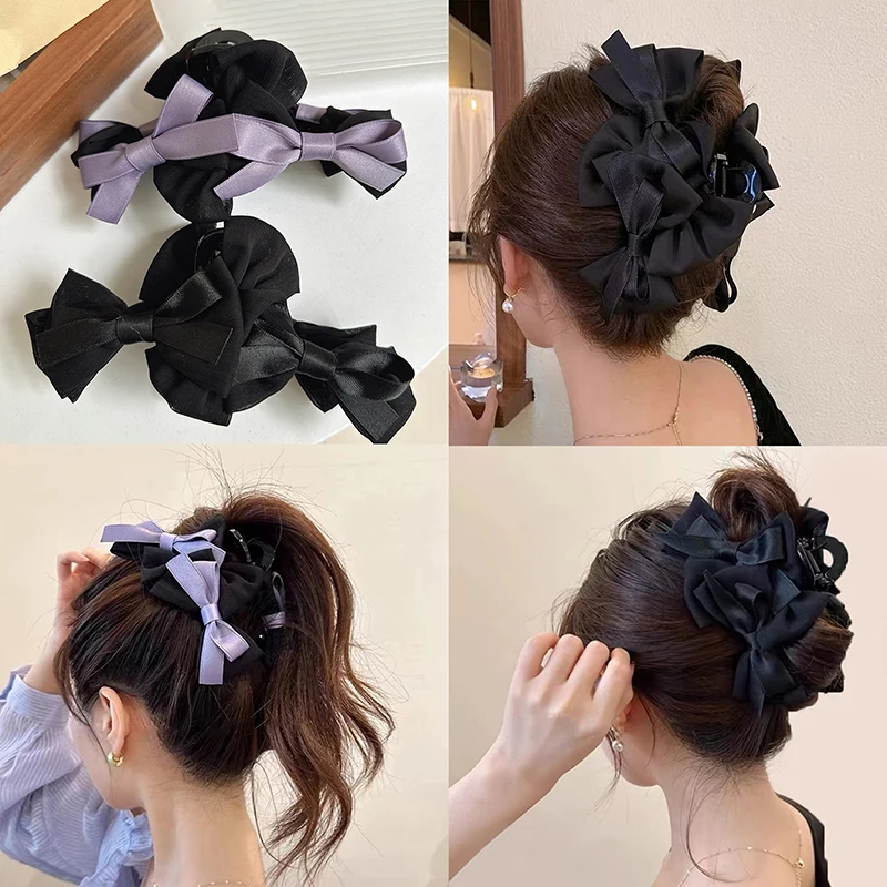 1Pc French Elegant Bow Grab Clip Vintage Large Hair Clip Female Back Of Head Double Sided Hair Accessories Shark Clip Gift