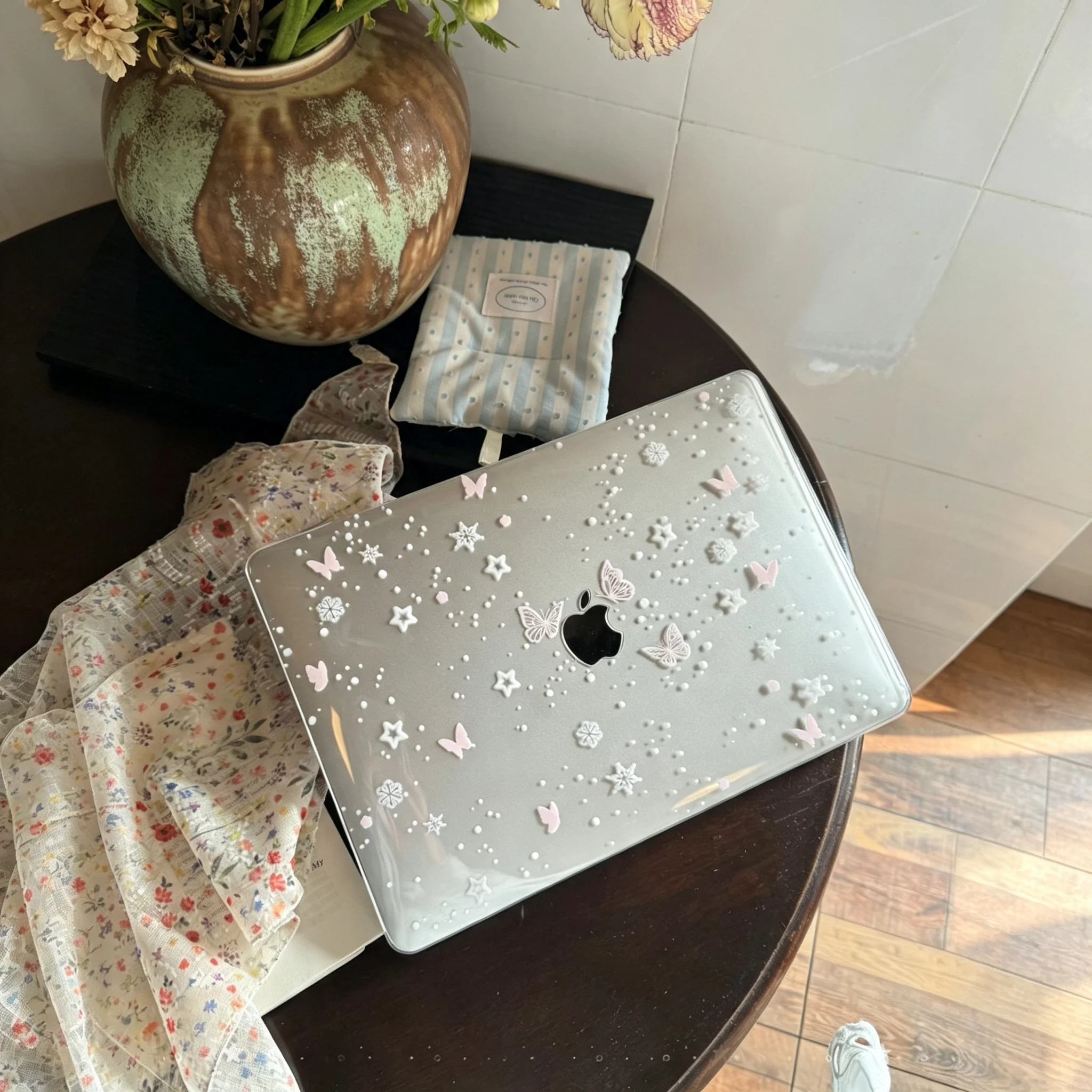 Ins Dreamy Pink Butterfly Crystal Laptop Case For Macbook Air 13.6 M4 NEO 15 M3 Hard Cover For Mac Book Pro 13 M1M2 14 M4 M5 16