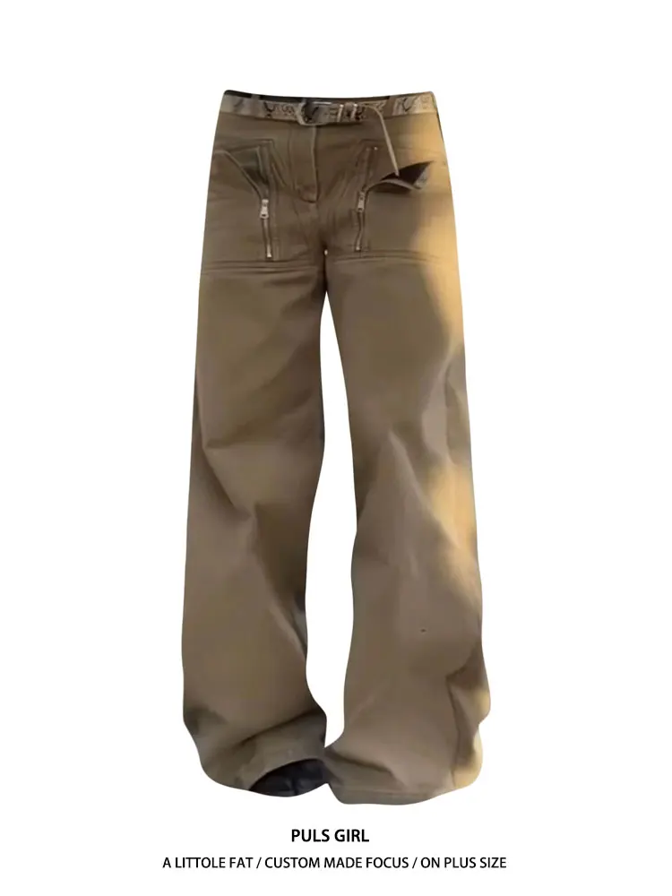 

High Waist Wide Leg Denim Jeans Women's Loose Casual Washed Zipper Flip Cover Pants Floor-Length Trousers American Retro Style