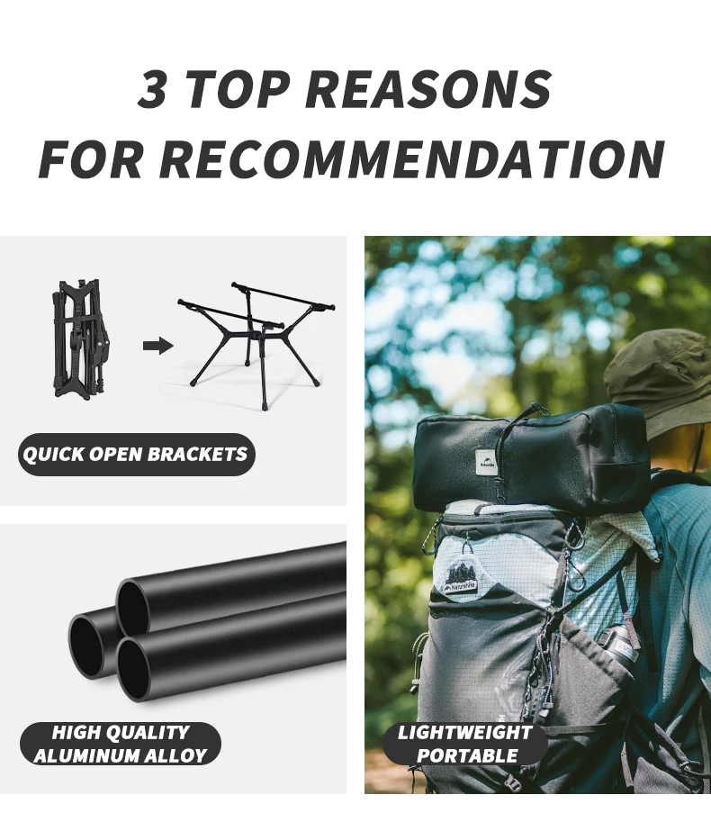 Naturehike Leichter Klapptisch aus Aluminiumlegierung, Outdoor-Picknicktisch, tragbarer BBQ-Grilltisch, Camping-Rucksackreisetische – Detail 2