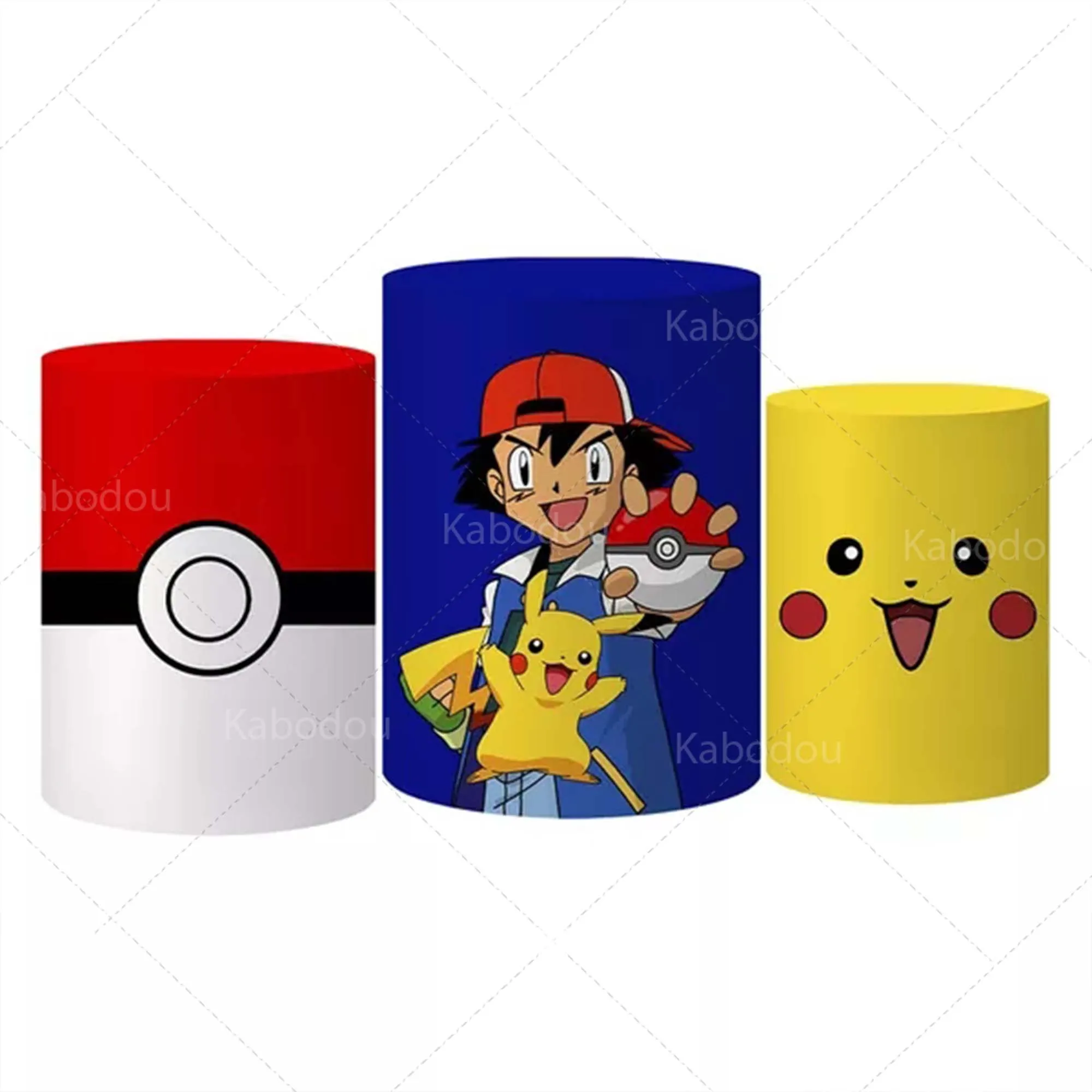 Pokemons Round Backdrop Blue Kids Birthday Party Decoration Photography Background Baby Shower Cylinder Cover Studio Props