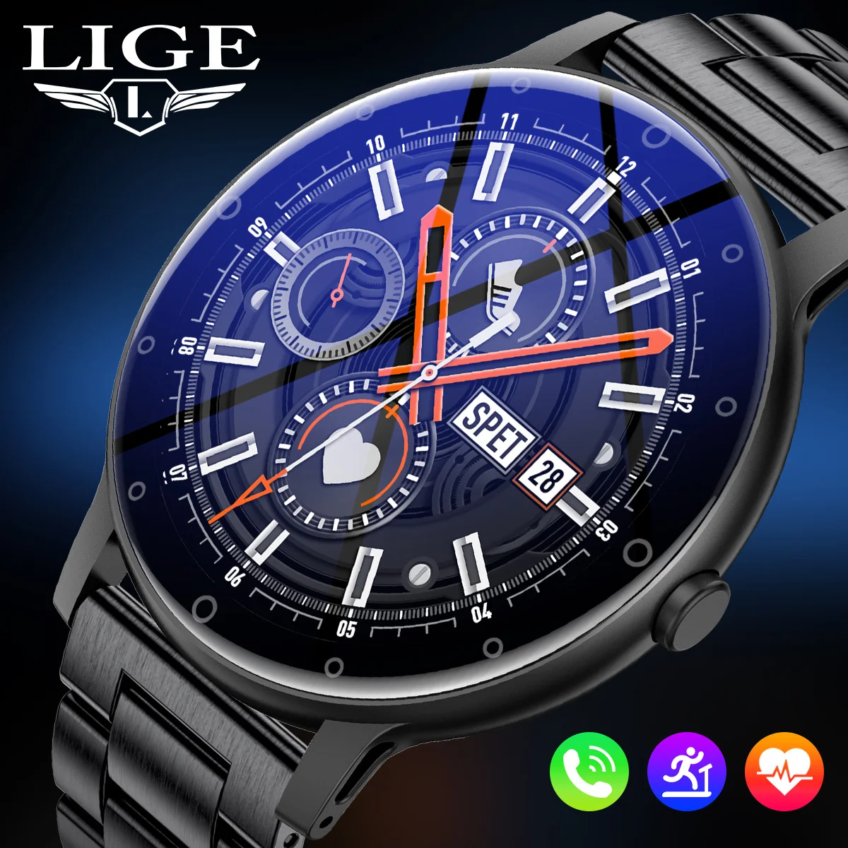 

LIGE Smart Watch Bluetooth Call Outdoor Sport Fitness Voice Assistant Waterproof For Android IOS Clearance Sale Men's Smartwatch