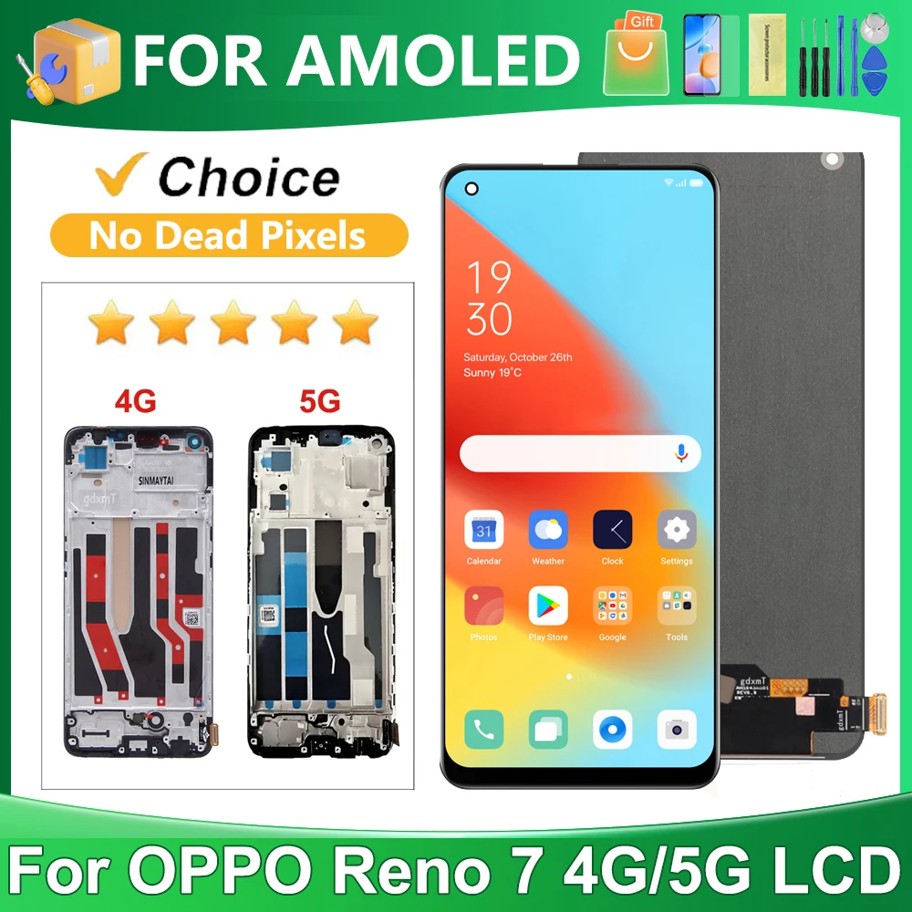 6.43''For OPPO Reno7 4G 5G For AMOLED Reno 7 CPH2363 CPH2371 LCD Display Touch Screen Digitizer Assembly Replacement