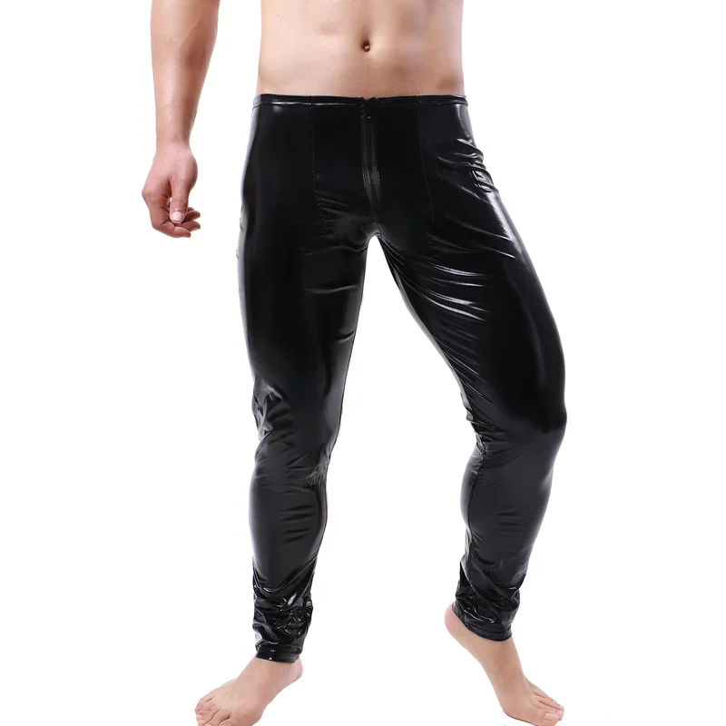 

Men Sexy Faux Leather Leggings Men Performance Pant PU Slim Wet Look Tight Pencils Skinny Long Trousers Clubwear Streetwear Pant