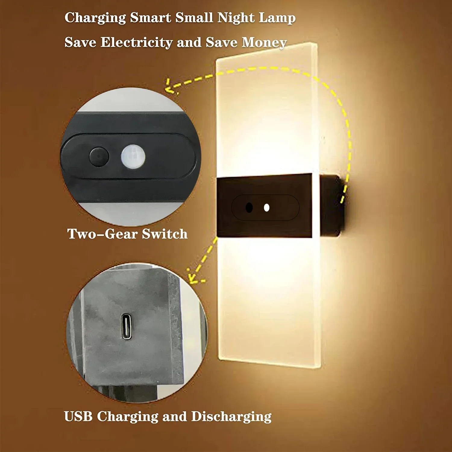 PIR Motion Sensor Smart Wall Lamp Indoor Bedroom LED Wall Lights with Magnetic Rechargeable Battery Operated Wall Lamp
