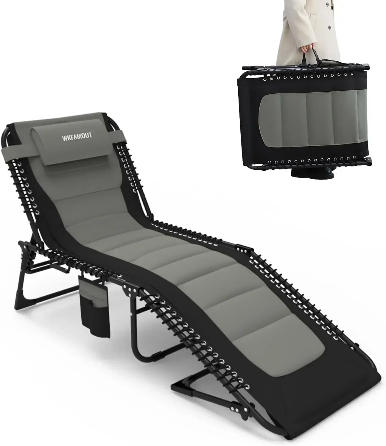 

Outdoor Folding Lounge Chair Padded for Adults 264Ibs Patio Chaise Lounge Chair for Outside 5-Position Adjustable Reclining Beac