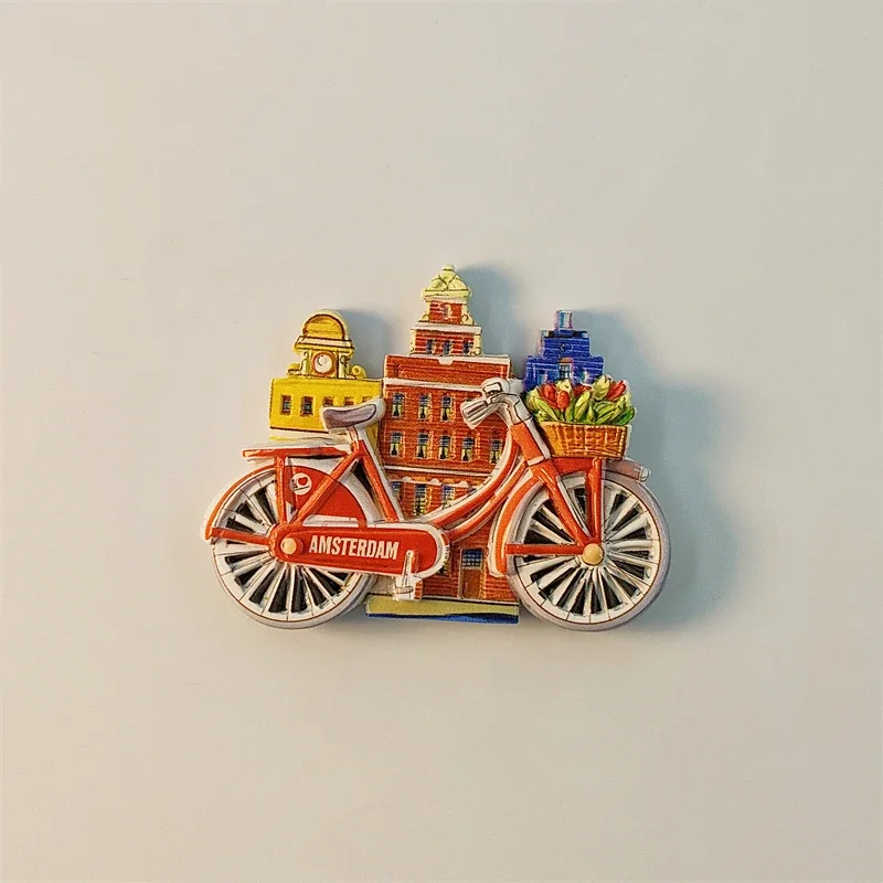 

Amsterdam Rainbow Street View Bicycle 3D Stereoscopic Resin Painting Refrigerator Magnet Souvenir