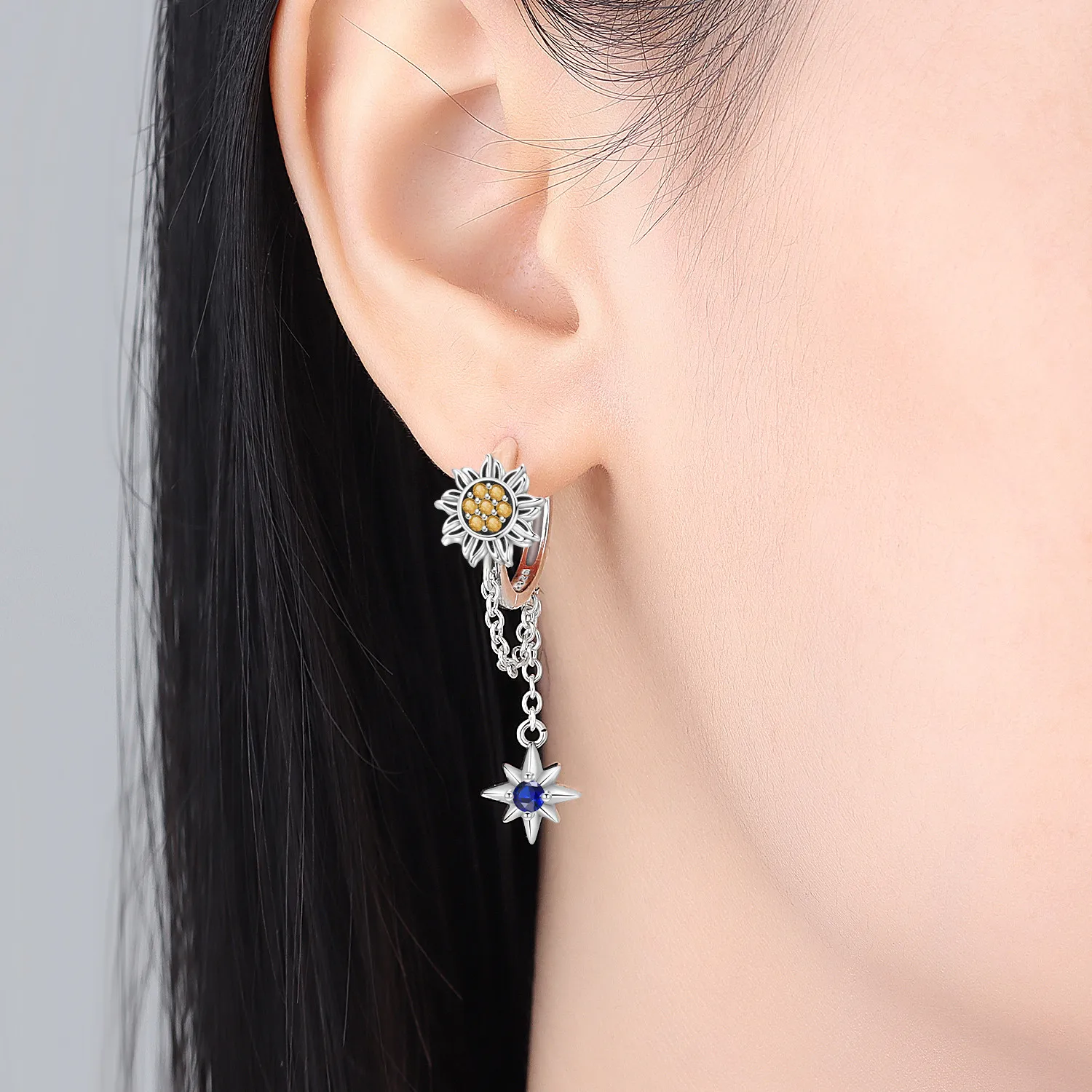 Original 925 Sterling Silber Ohrringe Himmelskundliche Sonne Stern Mond Tropfenohrringe für Frauen Täglicher Geburtstags- Valentinstags-Schmuck Geschenk – Detail 9