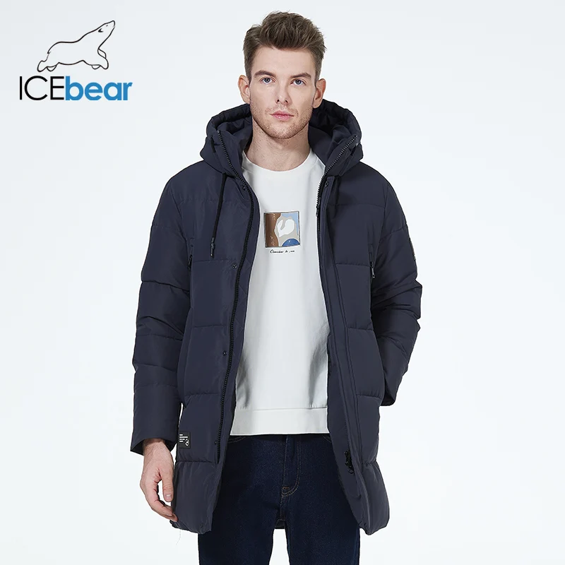 ICEbear 2023 winter  men\'s clothing thicken warm men\'s jacket hooded men\'s mid-length  coat fashionable cotton jacket MWD3061D