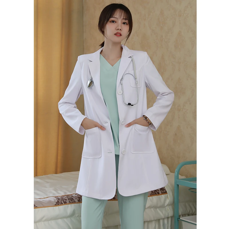 White gown summer women's long-sleeved laboratory nurses' uniform short-sleeved beautician pharmacy doctor high-end work clothes