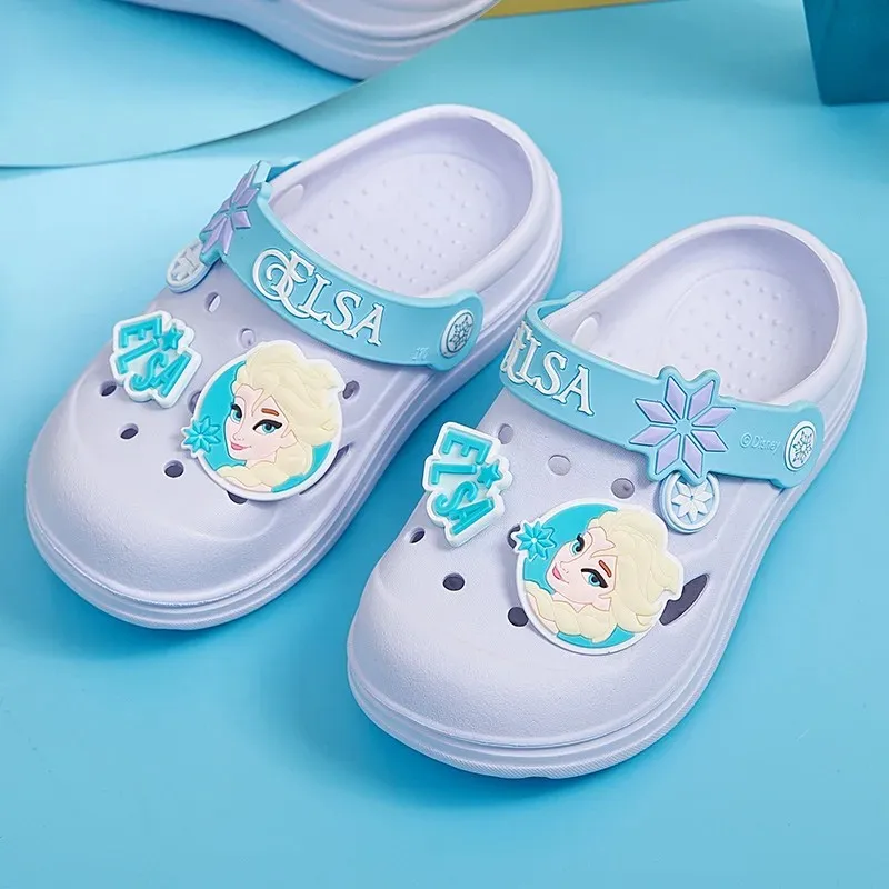 Disney Children\'s Casual Shoes Frozen Baby Indoor Home Anti slip Princess Elsa Cartoon Beach Blue EVA Summer Shoes Size 15-20