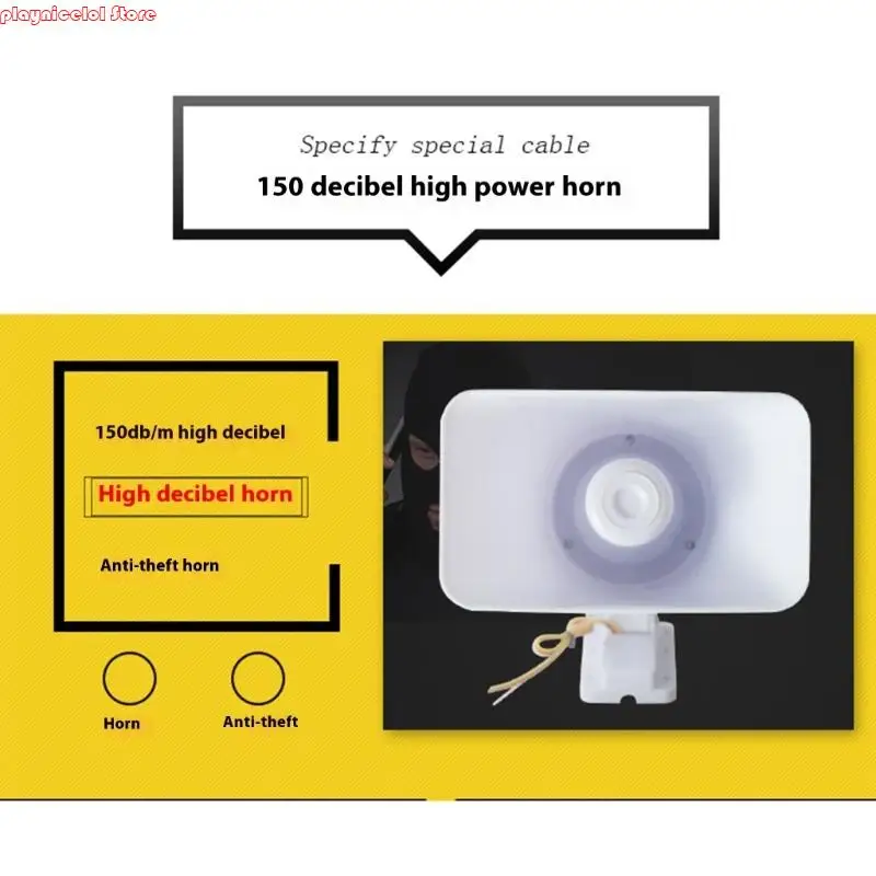 12V Wire Double Tone Security Horn 150dB Loud Alarm System Resistant Wire Alarm Plastic for Home & Business