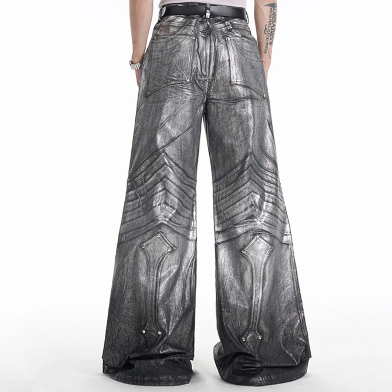 HKSH Lente Nieuwe Mannen Tij Y2K Streetwear Trendy Verzilverde Jeans Elegante Mode Avant Garde Ridder Wijde Pijpen Broek Ins HK5256