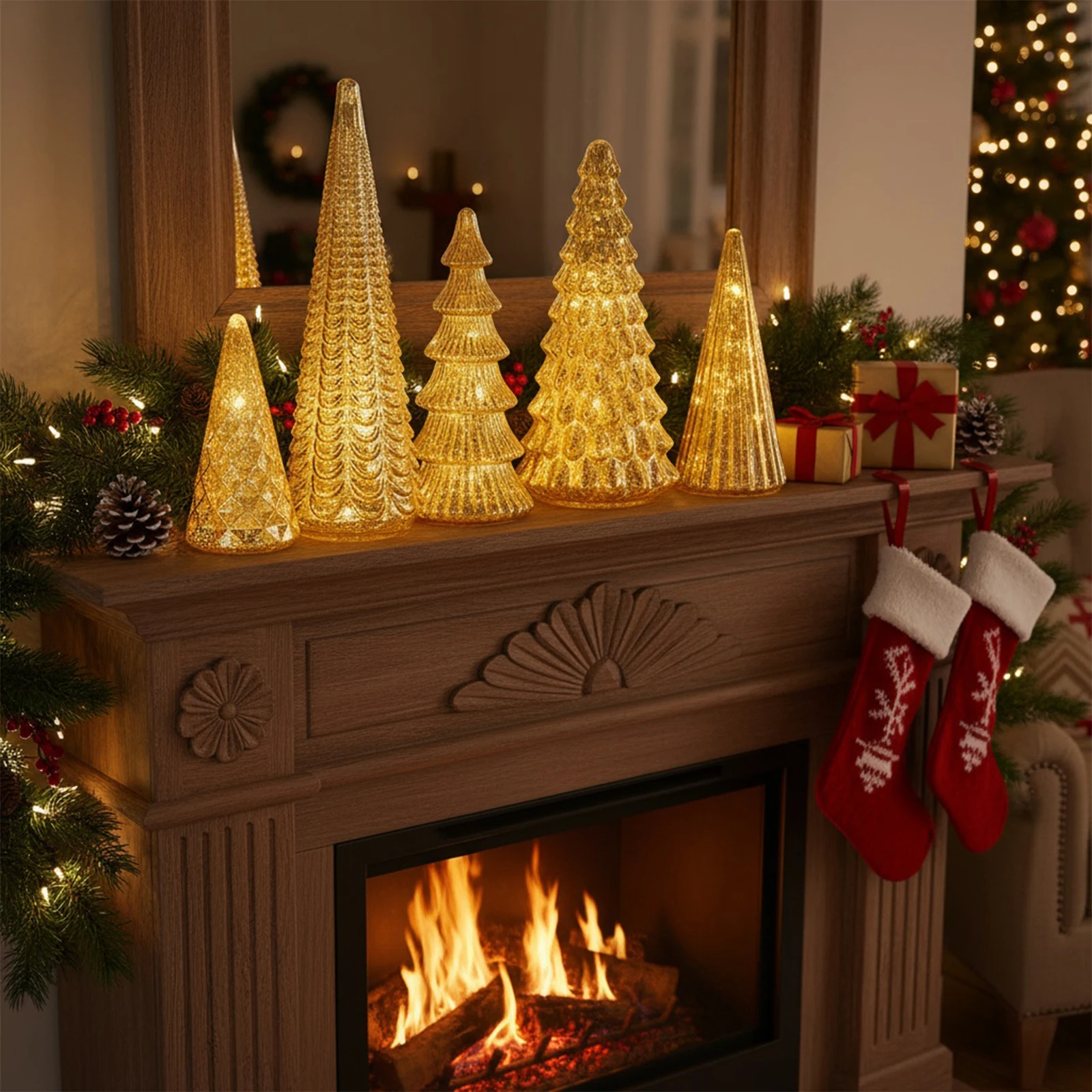 5 قطعة من البلاستيك المضاء لشجرة عيد الميلاد تمثال الحلي تضيء شجرة عيد الميلاد الحلي لهدايا العيد ديكور مدفأة عيد الميلاد #4