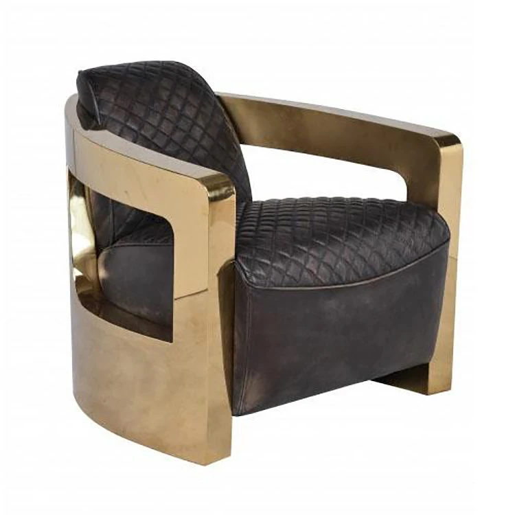 

Factory Supply Chrome Metal Black Leather Lounge Aviation Armchair Vintage Genuine Leather Club Aviator Chair