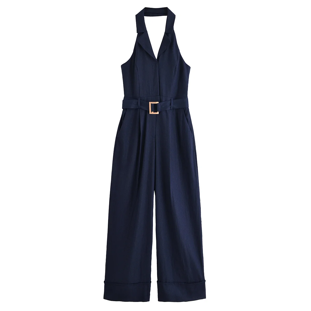 

Elegant Chic Jumpsuit For Women Casual With Belt Halter Jumpsuits High Street Sexy Sleeveless Backless Playsuit 2025 New Summer