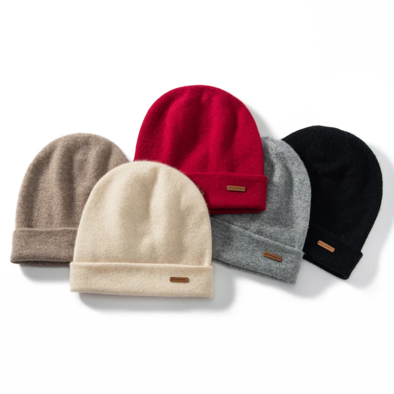 MERRILAMB High Quality 100% Cashmere Skullies Beanies Women Winter Warm Hat Solid Color Casual Cashmere Cap Outdoor Female Hat