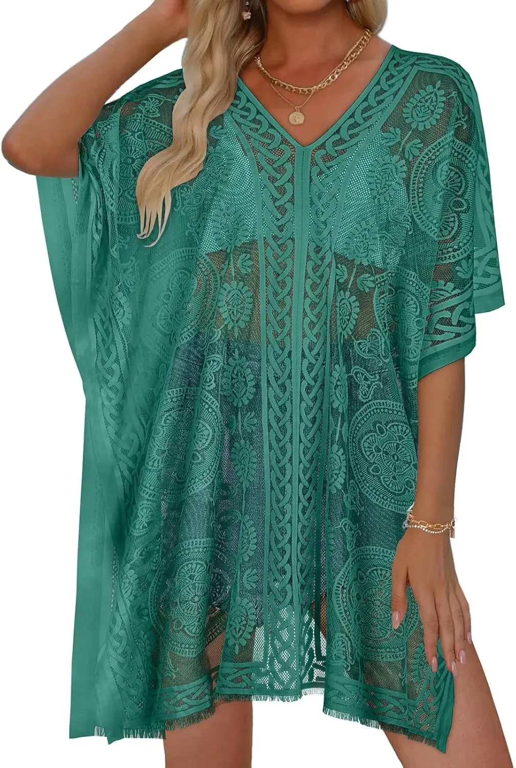 

Womens Lace Bathing Suit Cover Up V Neck Beach Coverup Summer Swim Coverups Loose Bikini Beach Dr2026