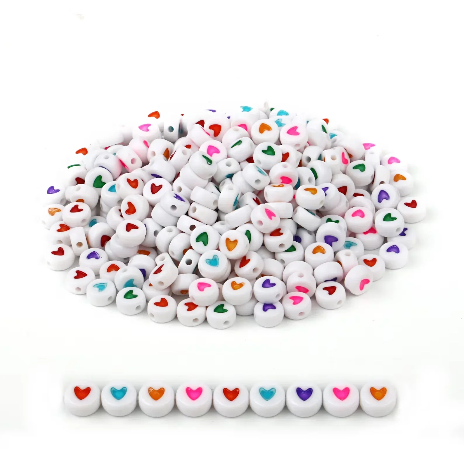 100-500PCS Acrylic Love Heart Beads Fashion Flat Round Beads for Jewelry Making DIY Handmade Bracelet Necklace Accessories