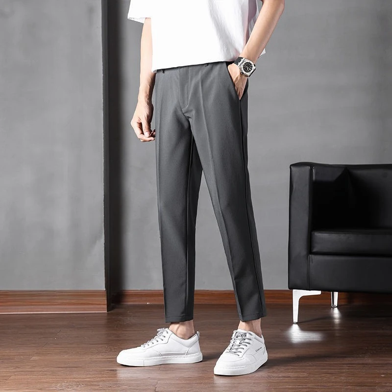 

9 Cropped Male Suit Trousers Luxury Dress Up Thin Casual Slacks Fashion Korean Reviews Many Formal New in Fine Men's Suits Pants
