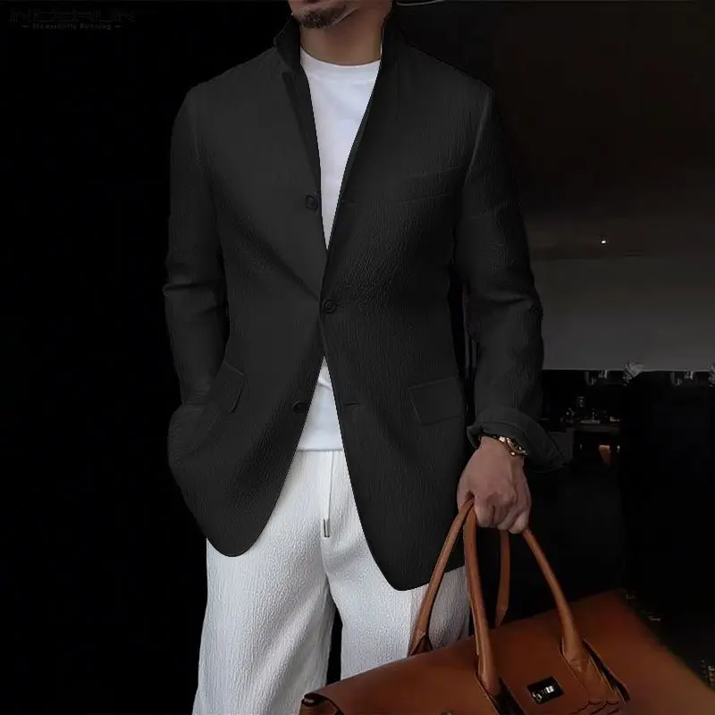 INCERUN Men Blazer Lapel Long Sleeve Solid Color Button Male Suit Streetwear Elegant 2025 Fashion Casual Thin Coats Men S-3XL
