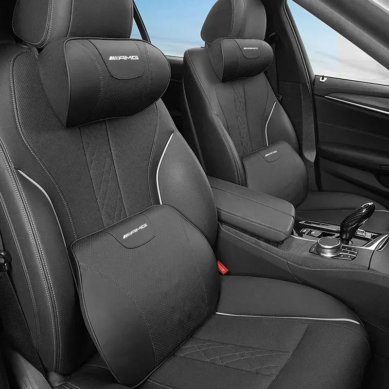 

Leather Car Headrest Neck Pillow Lumbar Cushion For Mercedes Benz AMG A C E Class W201 W210 W108 W204 W205 W203 W211 C180 C200