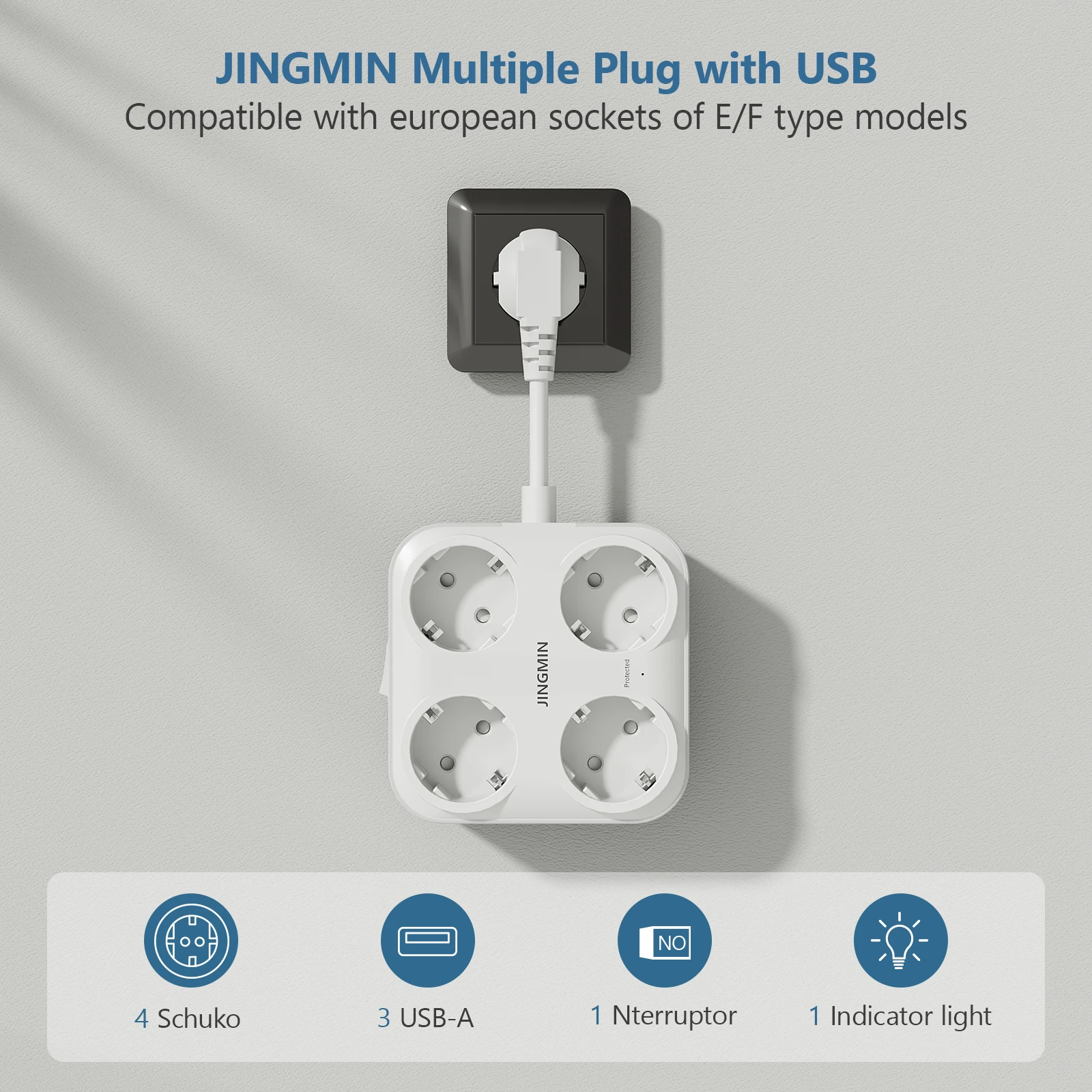 EU KR Plug Multi Outlets Power Strip with 4 AC Outlets 3USB Charging Ports Multiple Extension Socket Fast Charge Adapter On Home