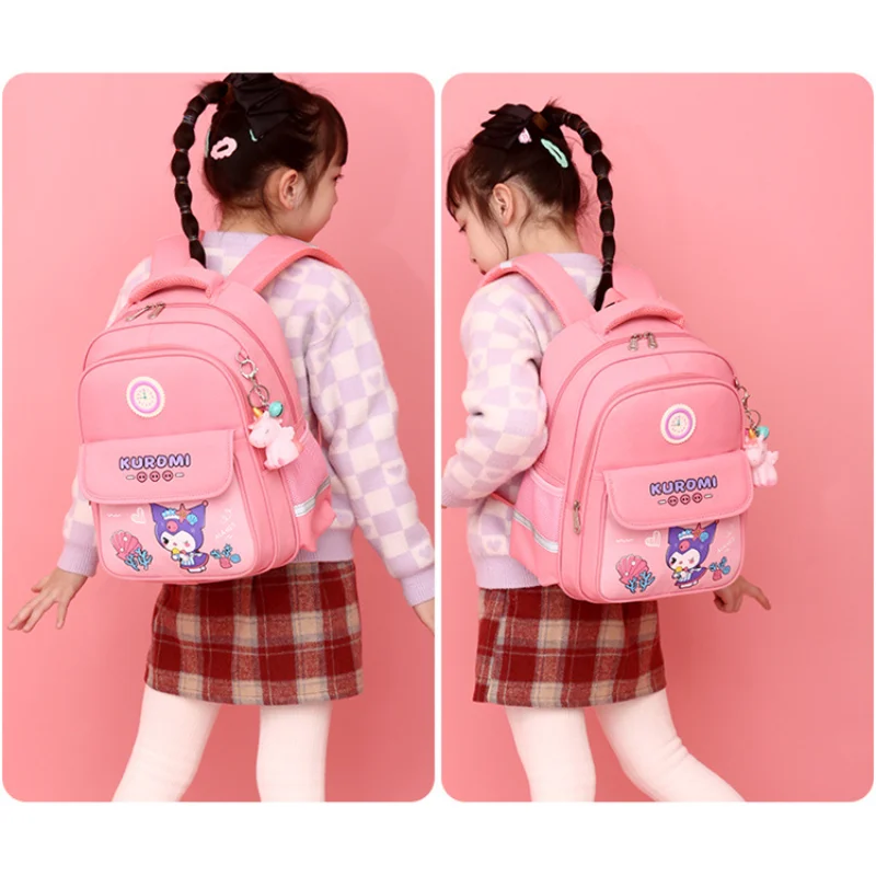 Sanrio Kuromi Cartoon-Studenten-Schultasche, rosa, große Kapazität, einfache Aufbewahrung, Anime-Mädchen, niedlicher, leichter Ridge-Rucksack für Mädchen