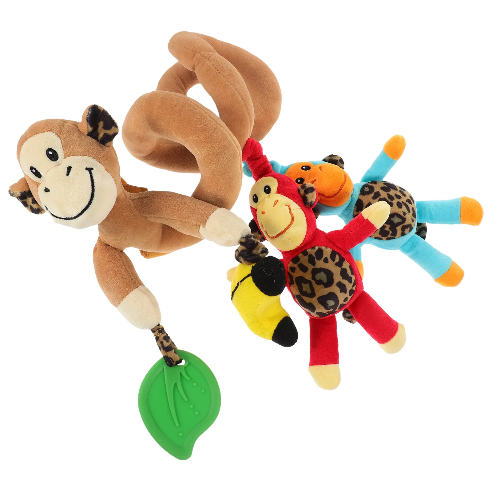 Monkey Design Infant Baby Activity Spiral Bed Stroller 4 Hanging Characters Encourage Reach Pull Squeeze Bright Colors Tactile