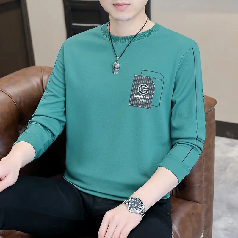 

Мужская одежда с надписью, пуловер с круглым вырезом на весну и осень, однотонные спортивные повседневные толстовки с длинным рукавом-фонариком, топы в стиле преппи
