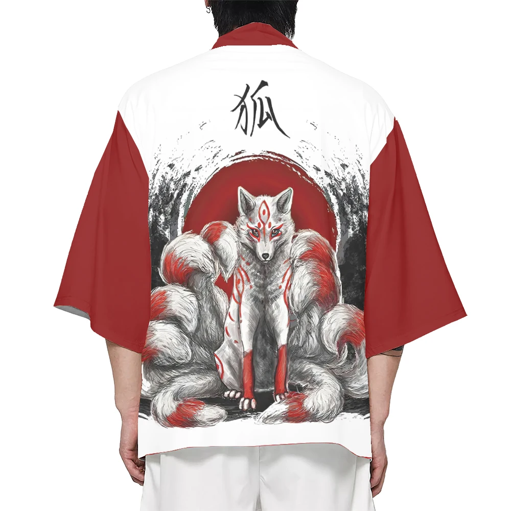 تسعة الذيل الثعلب الكرتون المطبوعة كيمونو الصيف جديد الرجال النساء اليابانية هاوري الشارع الشهير التقليدية سترة يوكاتا آسيا الملابس