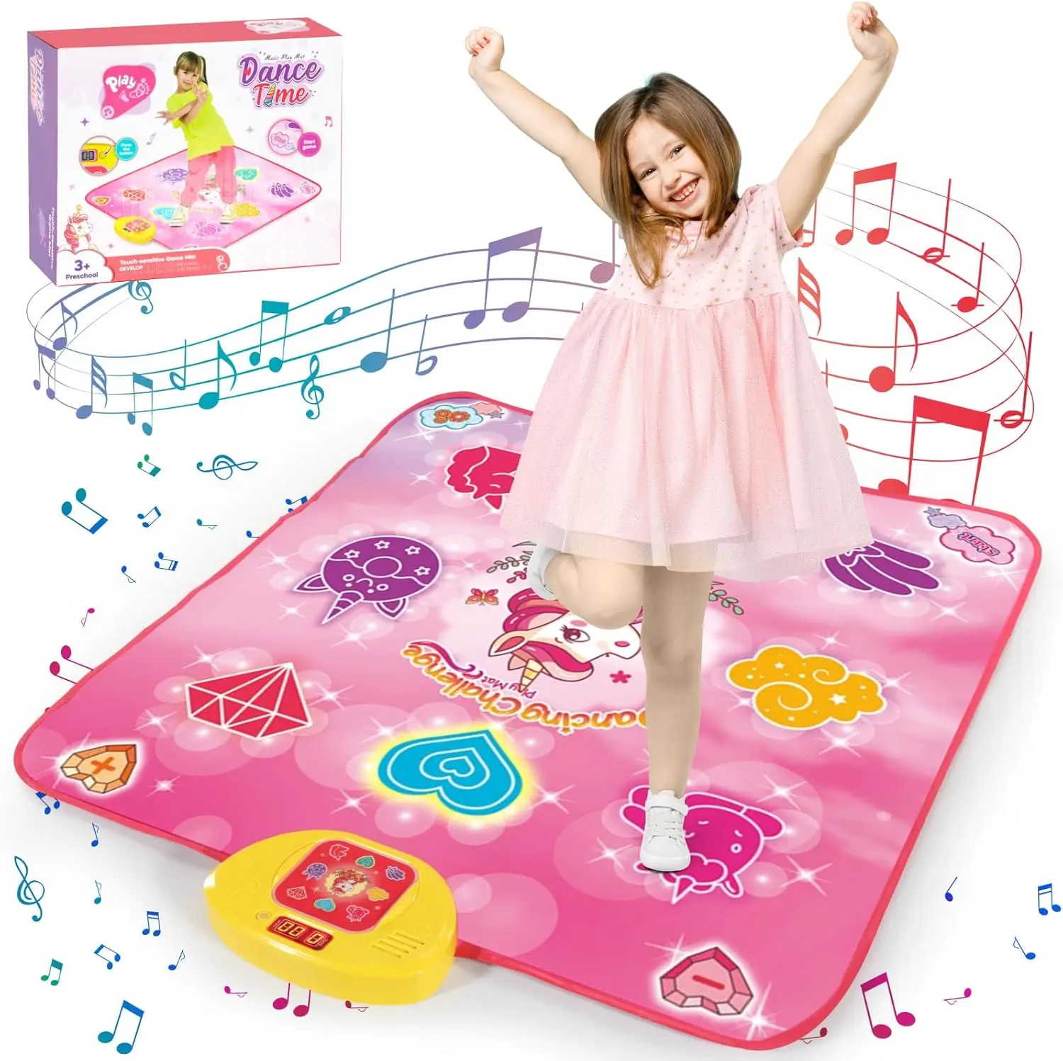 ダンスマット ユニコーン グロー 女の子用、ミュージックチャレンジパッド 34x25インチ、家族向け屋内エンターテイメント、究極の子供向けギフトの選択肢。