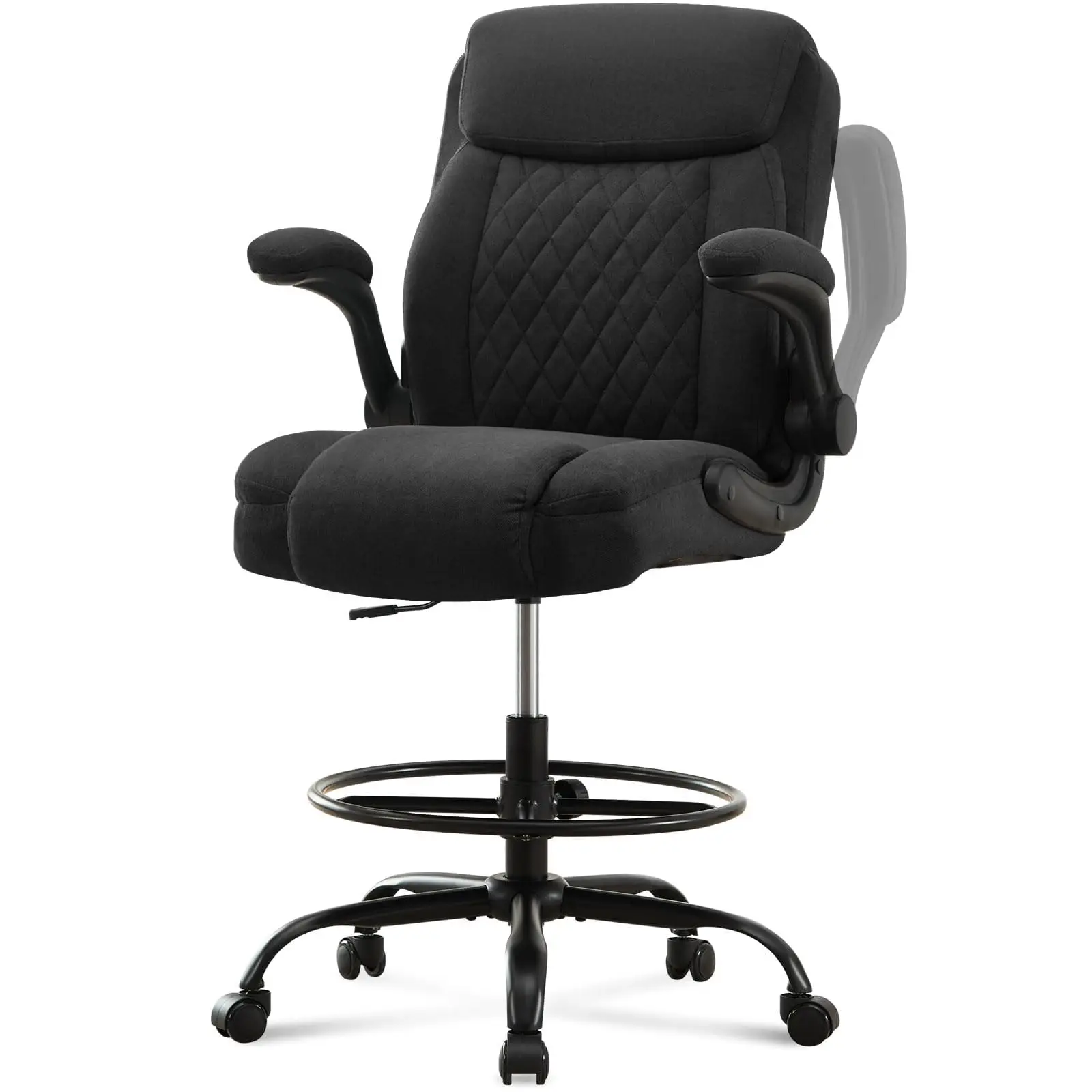 Drafting Chair Tall Office Chair for Standing Desk, Ergonomic Tall Desk Chair with Adjustable Foot Ring, Flip-Up