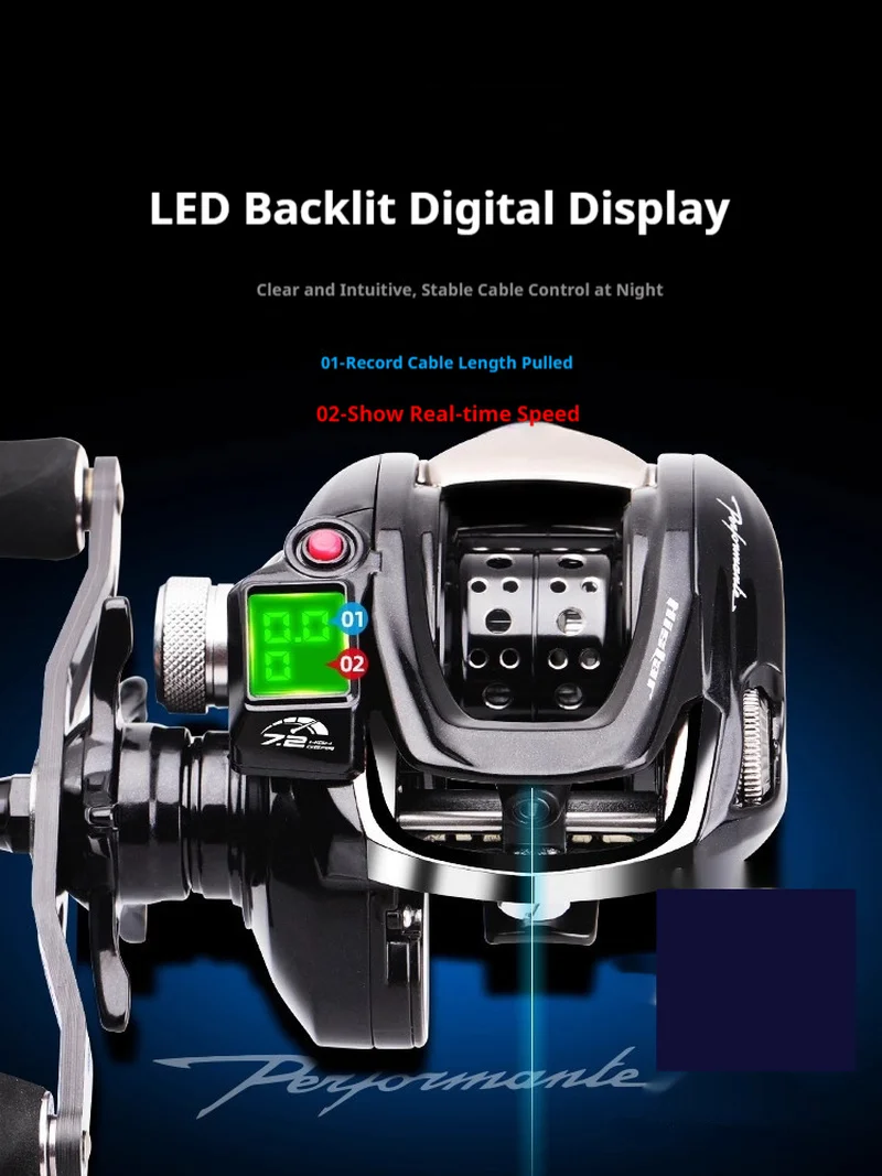 Histar Baitcasting Reel Digital Display Electronic Counting Led Backlight Raft Fishing Bridge Fishing Sea Angling