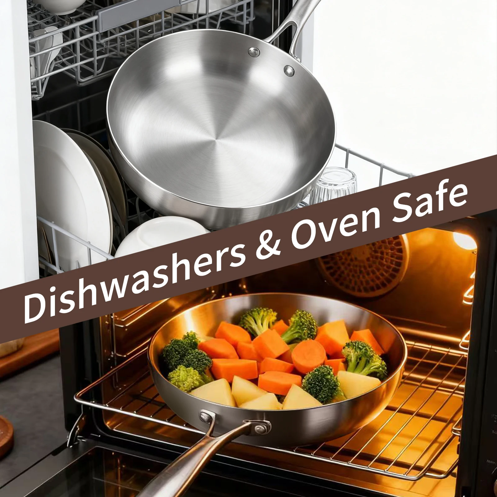 مقلاة من الفولاذ المقاوم للصدأ، متوافقة مع الموقد، مناسبة لقلي شريحة لحم، وقلي البيض