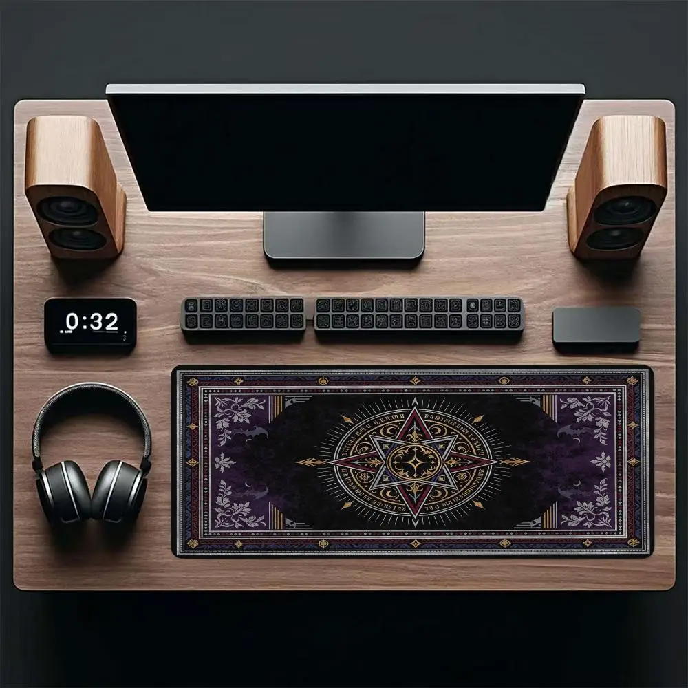 Dark Purple Star Astrology Persian Rug Pattern Play Mat Mouse Pad For Mystical Gaming Room