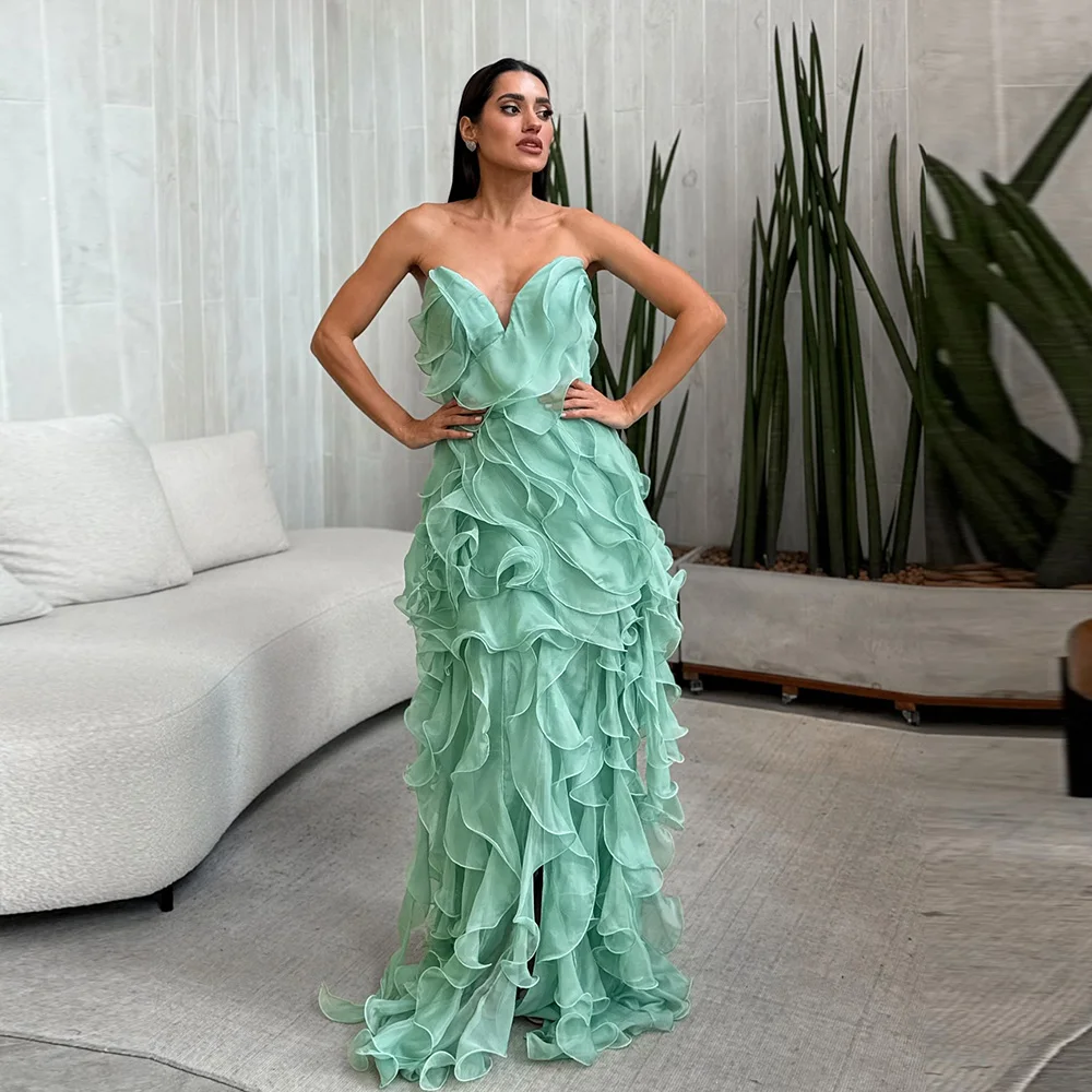 Customized Mint Green Organza Prom Dresses with Tiered Ruffles Sweetheart Evening Gowns A-Line Formal Party Dress vestido de fes