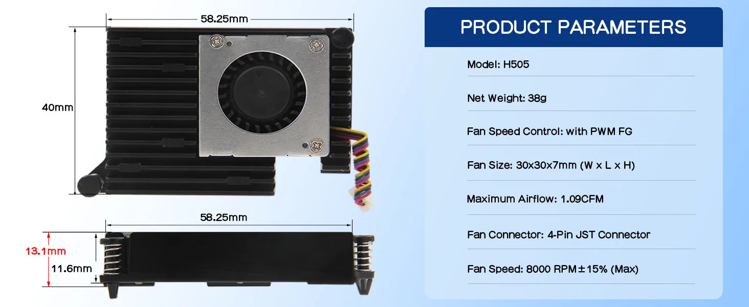 Geekbord Active Cooler para Raspberry Pi 5, disipador térmico Armor con ventilador de refrigeración (H505)